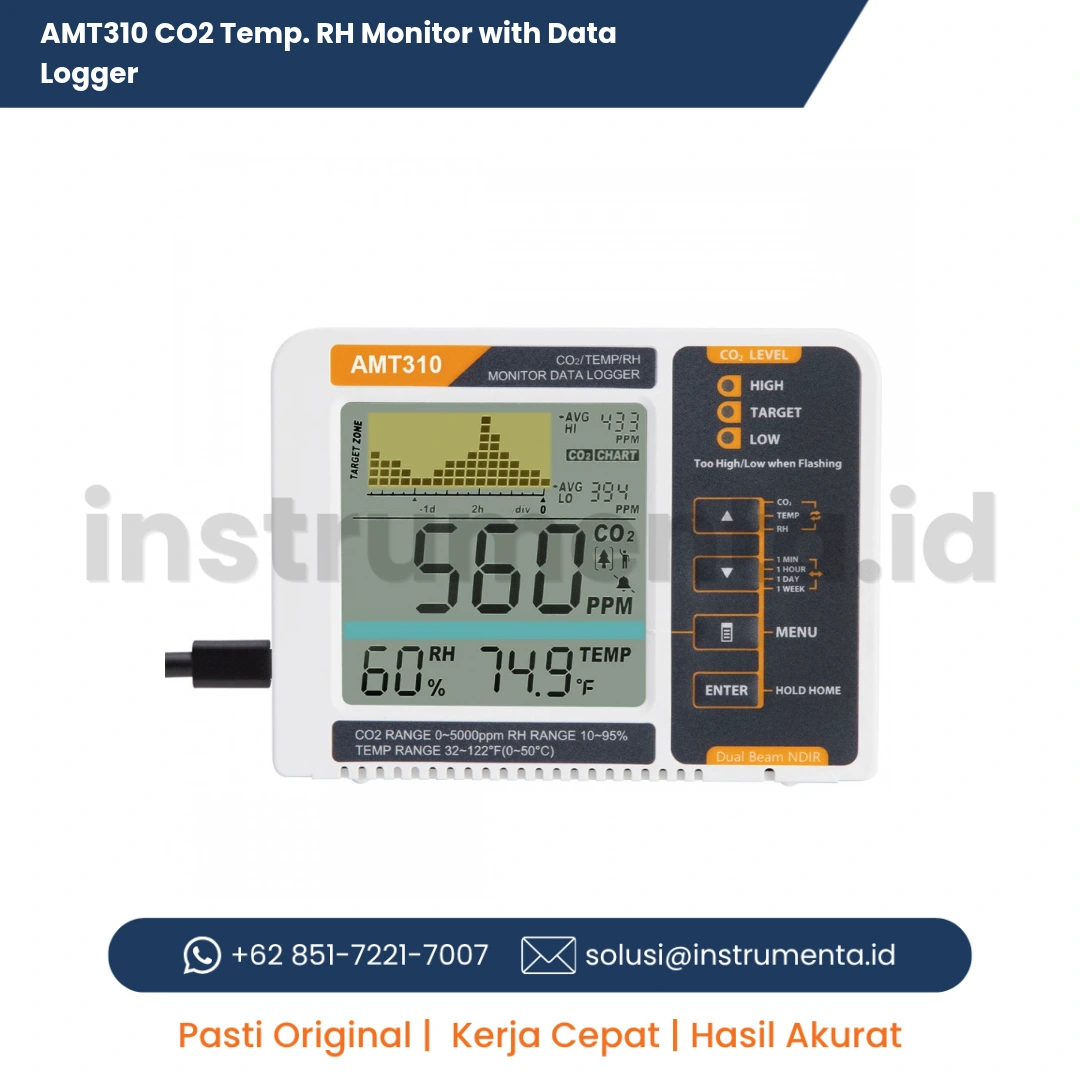 Official Supplier AMT310 CO2 Temp. RH Monitor with Data Logger Alat Ukur dan Perekam Kualitas Udara Gas Karbondioksida